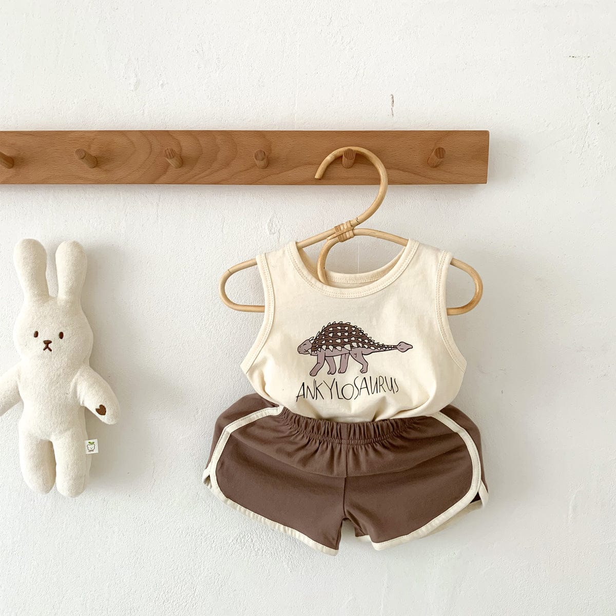 ノースリーブセットアップ Beige / 73cm ベビー セットアップ ダイナソー 恐竜 タンクトップ ショート パンツ【mh0001441】