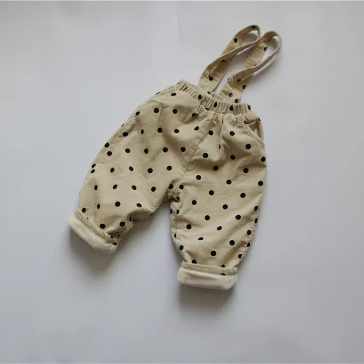 サロペットパンツ・サスペンダーパンツ Beige / 80cm キッズサロペット コーデュロイ サスペンダーパンツ 水玉 ドットサロペット 2カラー ユニセックス 男の子 女の子 子供服