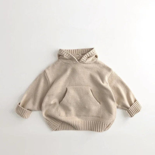 ニット・セーター beige / 80cm キッズフーディ ニットセーター フード付き ルーズプルオーバー ベージュ コーヒー グレー 3カラー ユニセックス 男の子 女の子 子供服