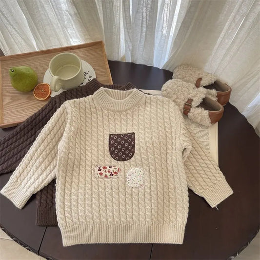 ニット・セーター Beige / 90cm 24M キッズトップス パッチワークニット長袖セーター【mh0008456】