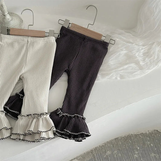 レギンスパンツ Beige White / 73cm 9M ベビーパンツ ボリューム裾フリルロングレギンスパンツ【mh0008493】