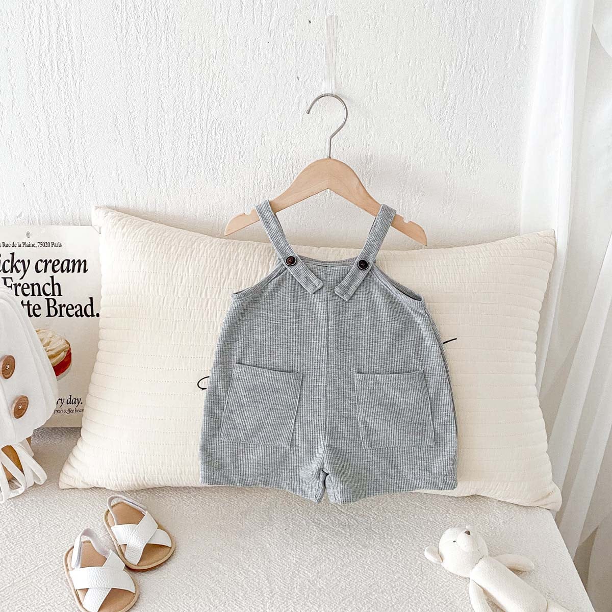 半袖セットアップ Bib pants / 73cm ルーズサスペンダーパンツサロペット/ヘンリーネック半袖Tシャツ【mh0009770】