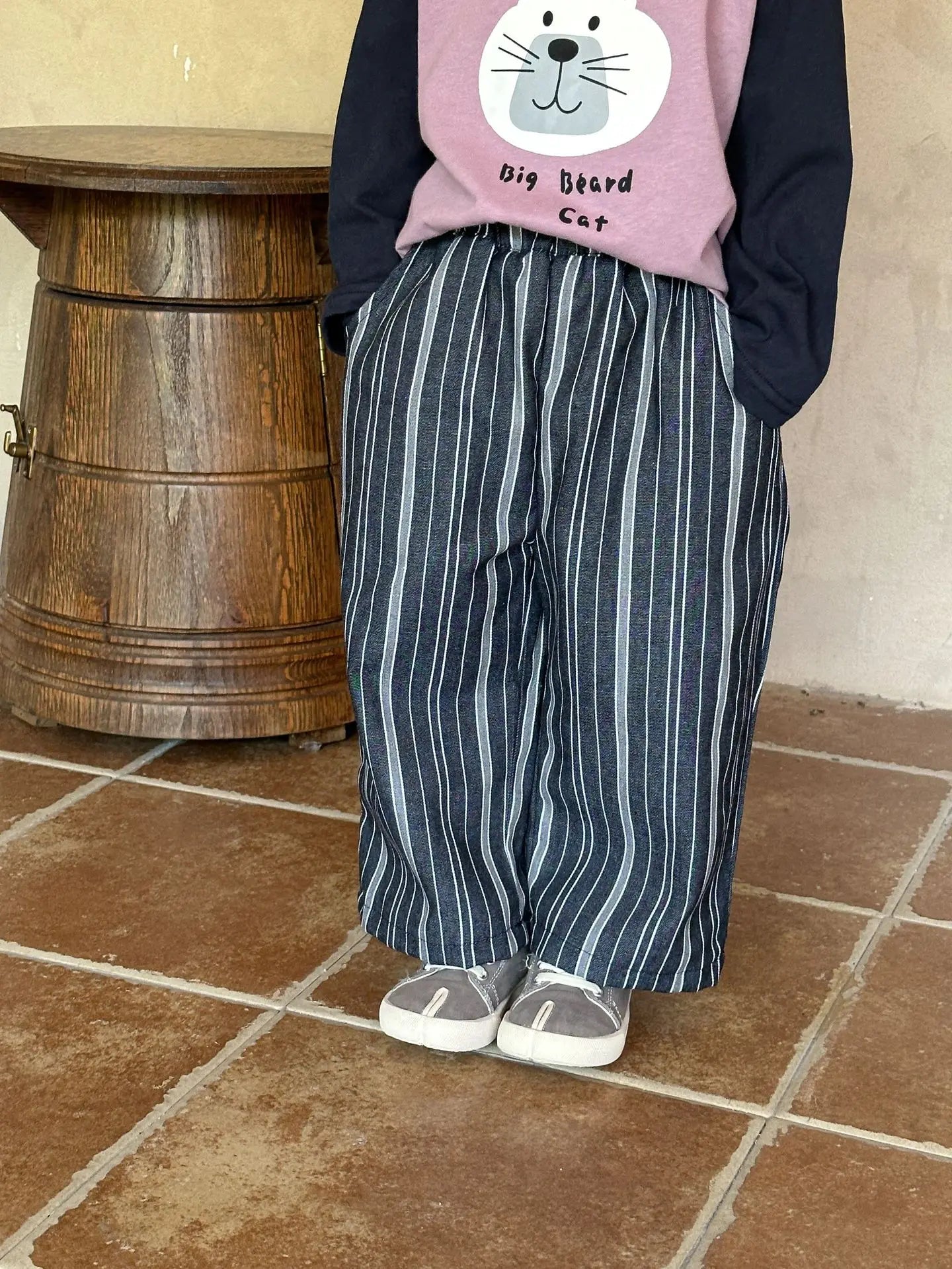 ロングパンツ・スウェットパンツ black / 12M 80CM キッズパンツ ストライプルーズワイドロングパンツ 2カラー