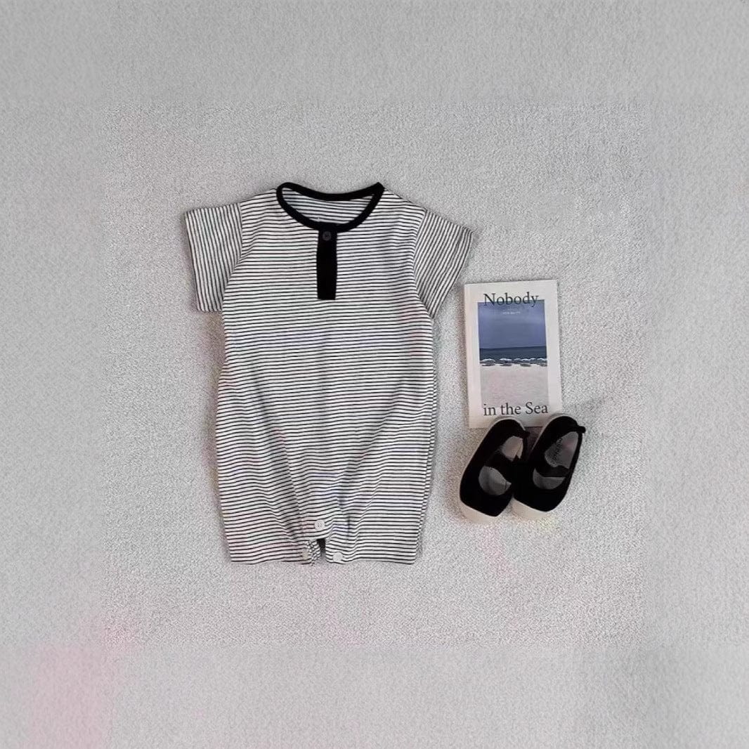 半袖ロンパース Black / 66cm ボーダーヘンリーネック半袖ロンパース【mh0010417】