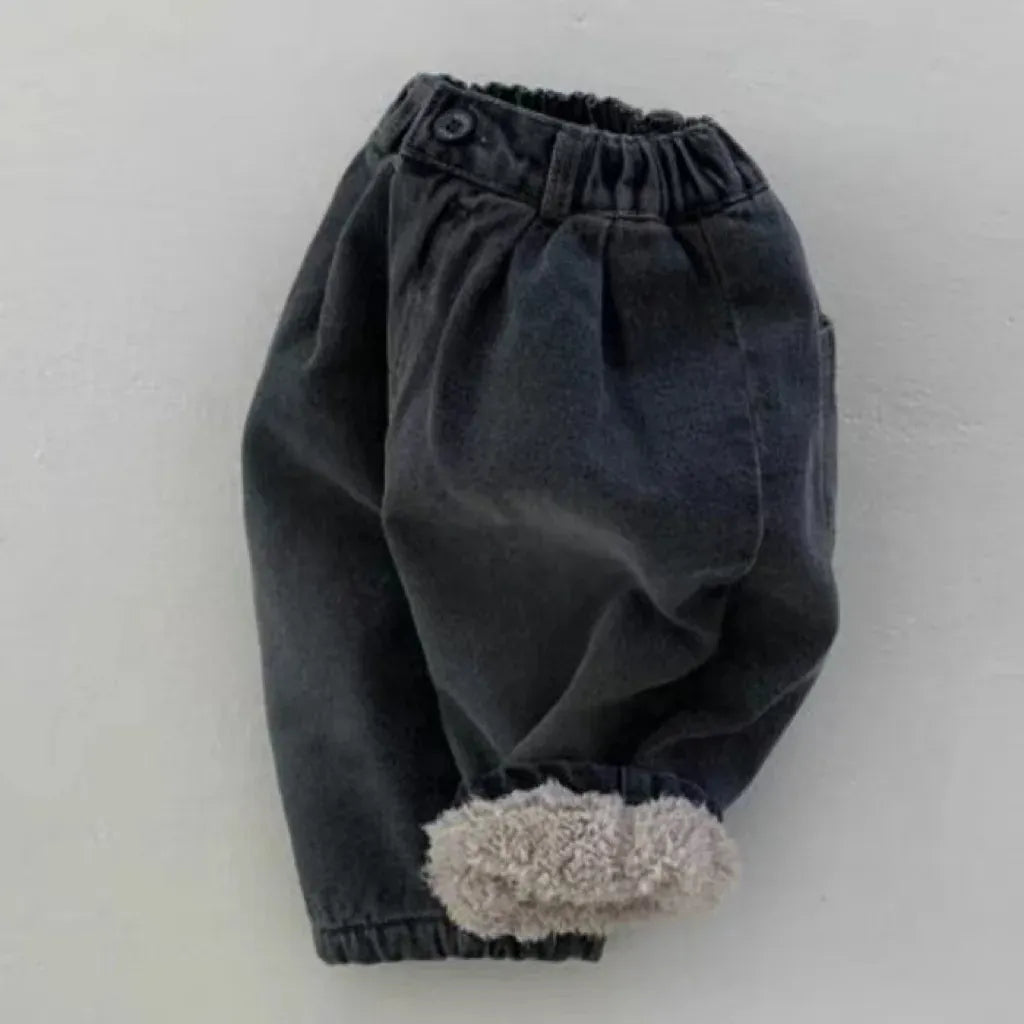 ロングパンツ・スウェットパンツ black / 73cm / 取り寄せ(7〜21日) ベビーパンツ 裏ボアフリースパンツ デニムカラー スマイルプリント 暖パン ブラック ブルー 2カラー ボーイズ 男の子 子供服