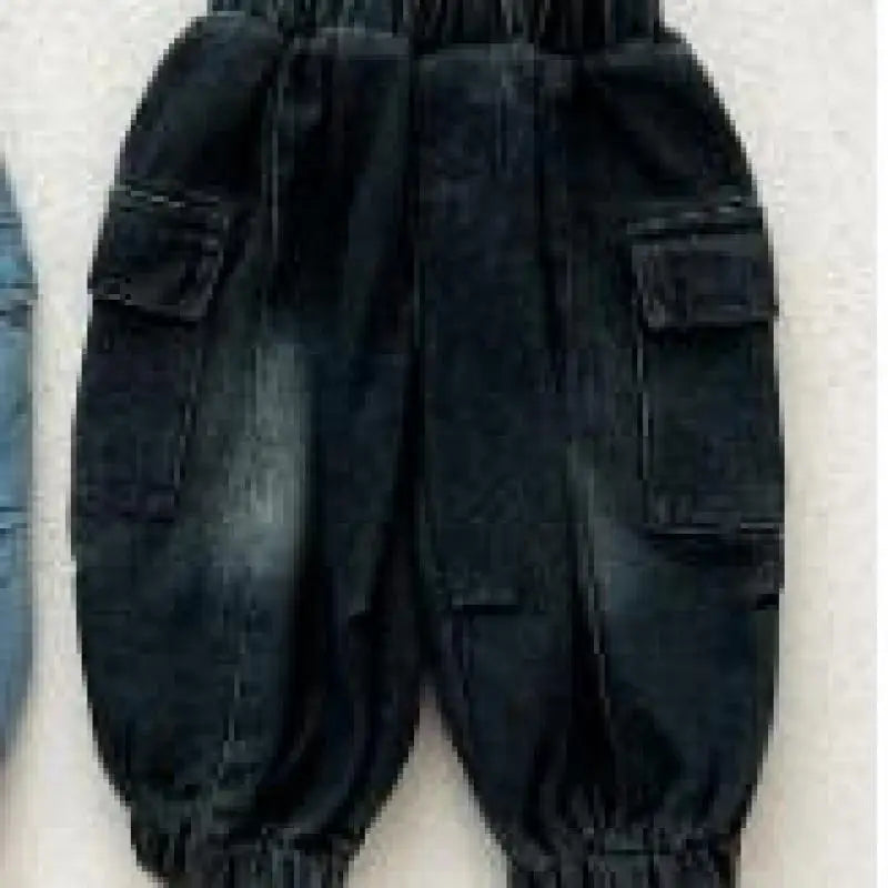 デニムパンツ Black / 73cm 9M ベビーキッズパンツ デニムルーズカーゴパンツジーンズ【mh0008018】