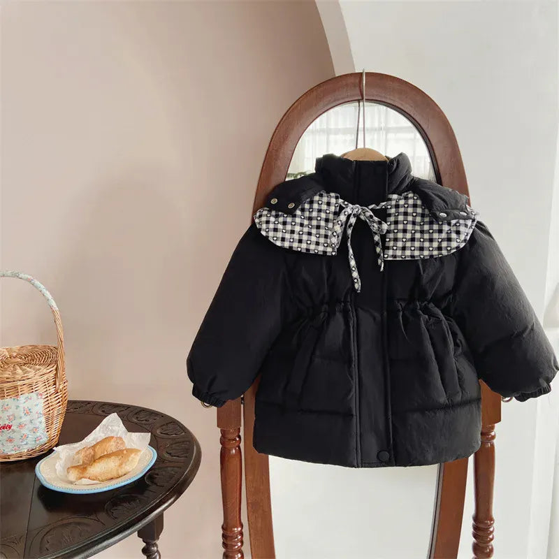 ショートコート・ジャケット・ジャンパー Black / 90cm 24M キッズアウター ショールつけ襟フーディウエストマーク中綿ダウンジャケットコート【mh0008410】