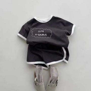 半袖セットアップ black / 9M 73cm ベビーセットアップ 2点セット 半袖Tシャツ+ショートパンツ レターロゴプリント 2カラー