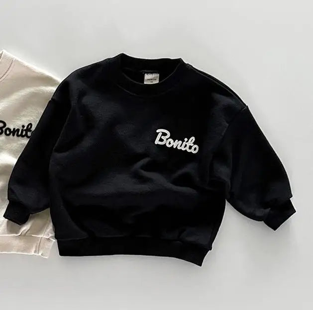 トレーナー・フーディ Black / 9M 73CM ベビートップス レターロゴ刺繍ワンポイント長袖スウェットシャツ【mh0008024】