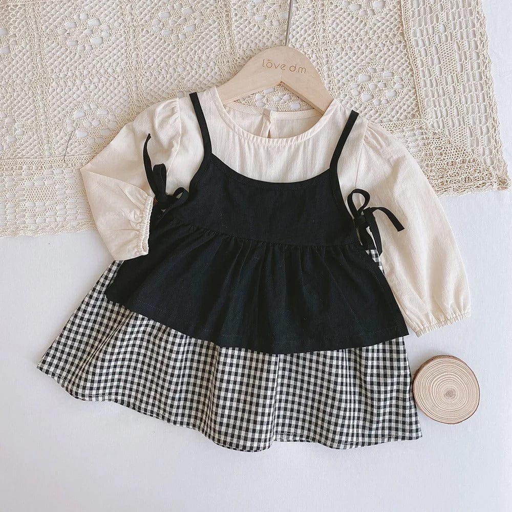 長袖セットアップ Black Dress Set / 9M/73cm ベビー キッズ セットアップ チェック ドッキング ロンパース ワンピース キャミソール ベスト リンク 姉妹お揃い コーデ【mh0000736】