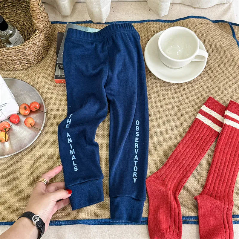 レギンスパンツ blue / 12M 80CM キッズパンツ レギンスパンツ レターロゴプリント 2カラー