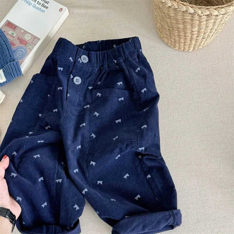 ロングパンツ・スウェットパンツ blue / 12M 80CM キッズパンツ ルーズロングパンツ リボンプリント 2カラー