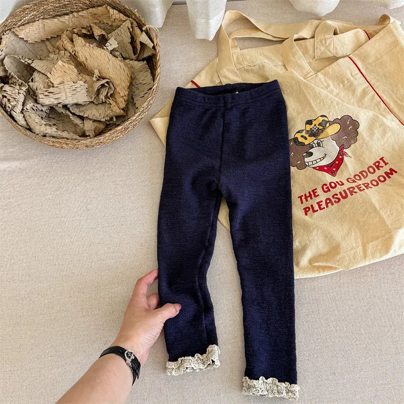 レギンスパンツ blue / 12M 80CM キッズパンツ 裾レースレギンスパンツ 3カラー