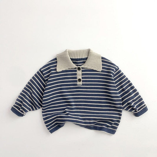 長袖シャツ・ブラウス blue / 80cm キッズ服 長袖 ポロシャツ ボーダー スウェットシャツ 青 ベージュ 2色 男の子