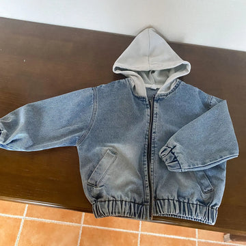 ショートコート・ジャケット・ジャンパー blue / 80cm 9-12m キッズアウター デニムジャンパー ジャケット フーディジャケット Gジャン フード付き