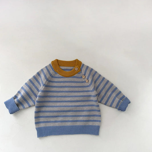 ニット・セーター Blue / 9M 73CM ベビーキッズトップス カラフルパッチワーク/ボーダーニット長袖セーター【mh0008043】