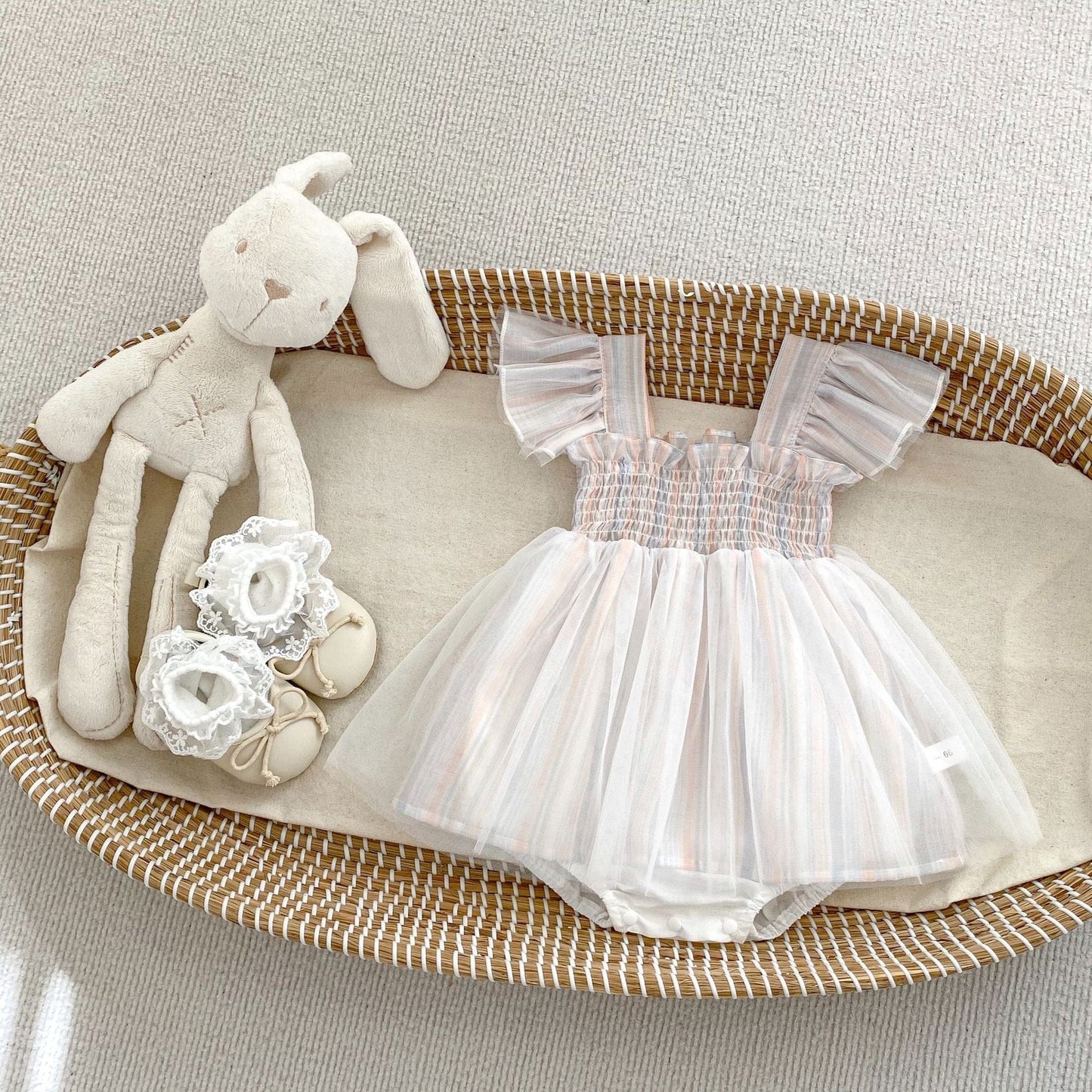 ノースリーブロンパース Blue Gray / 66cm レインボーカラーフリルショルダーチュールスカートロンパース【mh0009711】