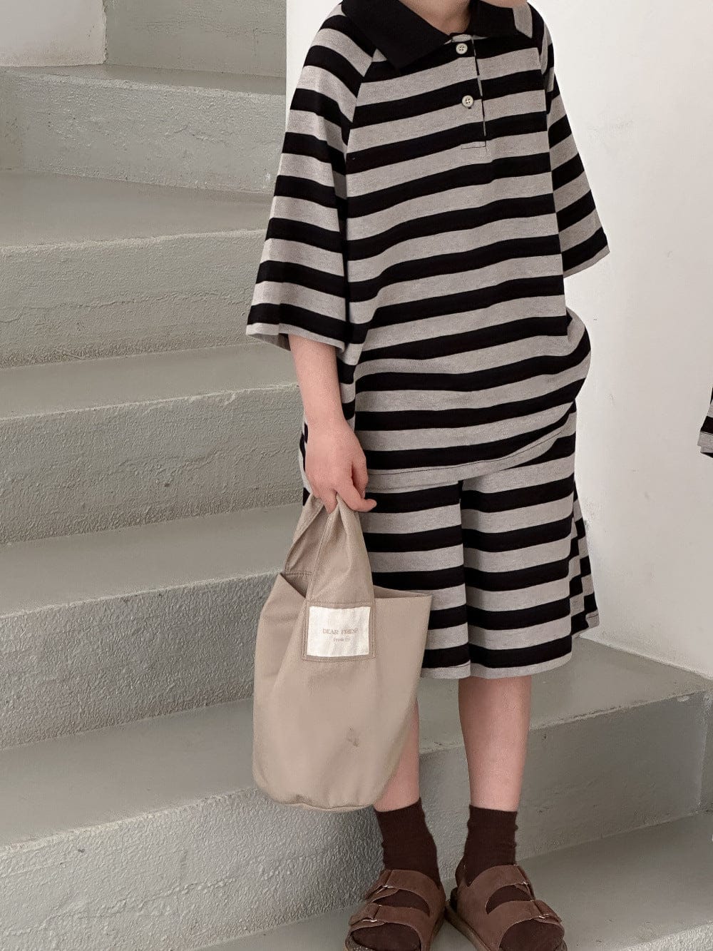 半袖セットアップ boy suit / 90cm 1-2y キッズセットアップ 2点セット/ワンピース ボーイズ半袖ポロシャツ+ショートパンツ/ガールズ半袖ポロワンピ ボーダー リンクコーデ 兄弟姉妹 お揃いコーデ