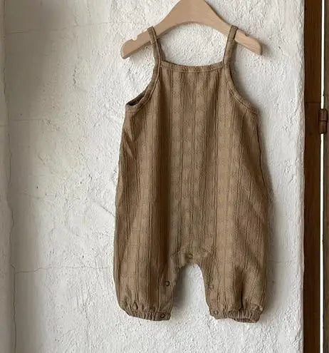 サロペットパンツ・サスペンダーパンツ Brown / 12M 80cm ベビーサロペット キャミソールジャンプスーツ ロンパース シンプルベーシック 2カラー【mh0005403】
