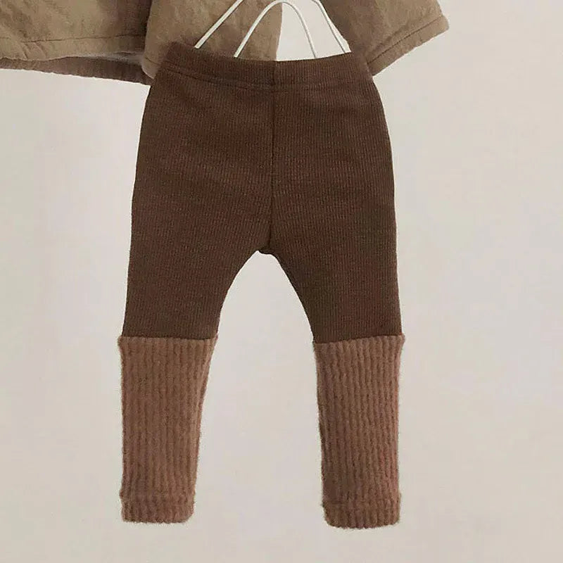 レギンスパンツ Brown / 66cm ベビーレギンスパンツ パッチワーク 裏フリース レギンスパンツ ブラウン ユニセックス 男の子 女の子 子供服【mh0003260】