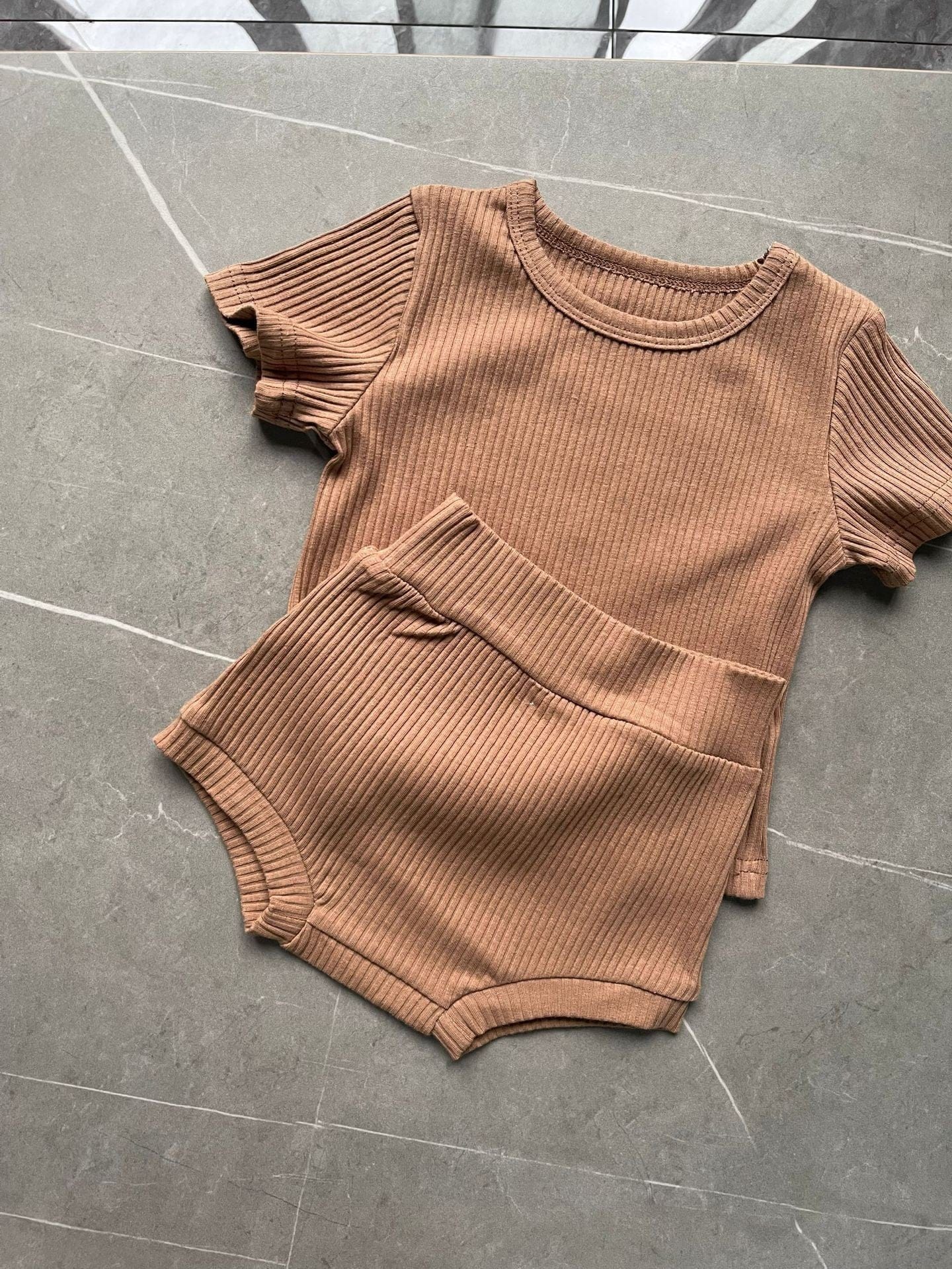半袖セットアップ brown / 73cm ベビーセットアップ 2点セット 半袖Tシャツ+ハイウェストブルマパンツ【mh0009172】