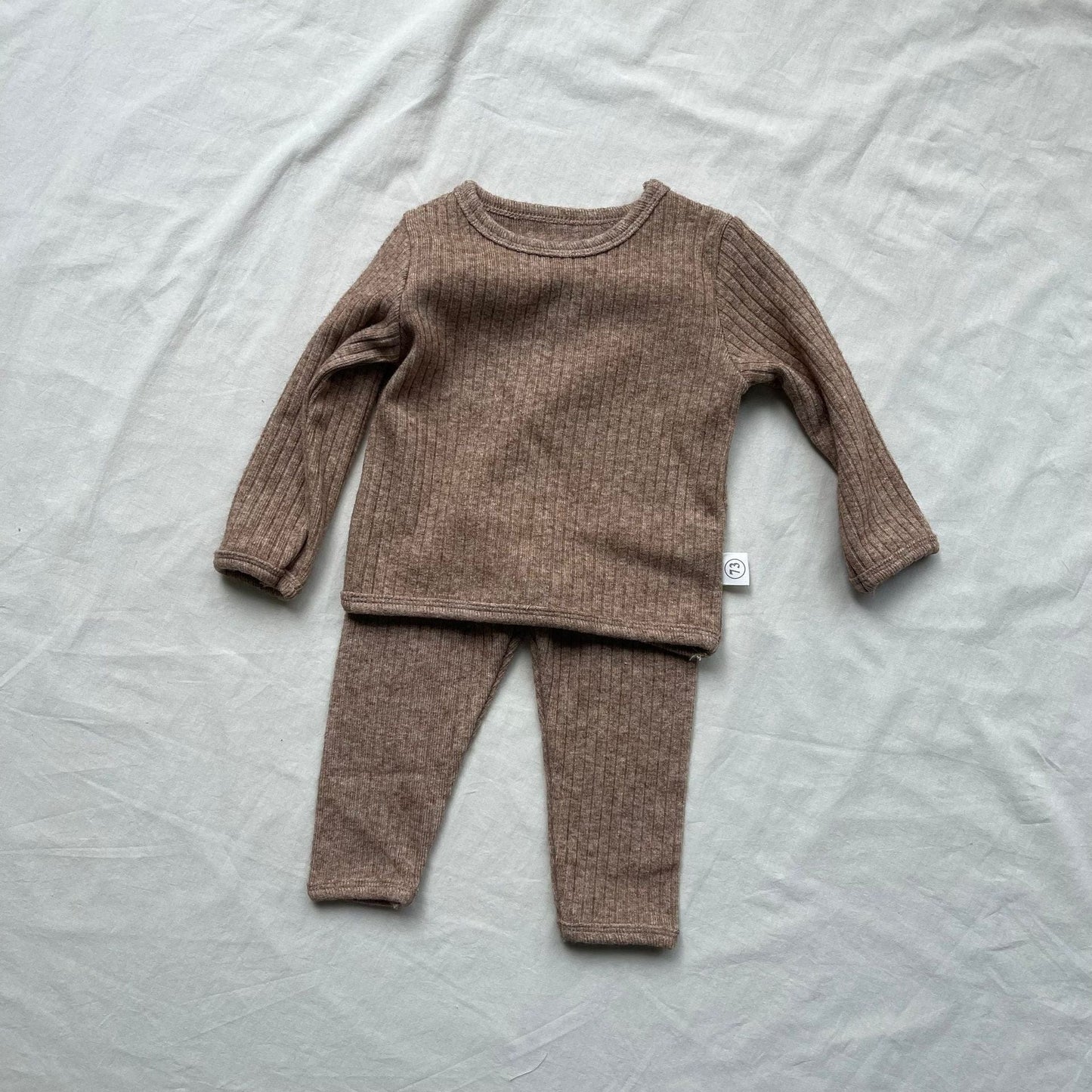 長袖セットアップ Brown / 73cm シンプル長袖Tシャツ+パンツセットアップ 2点セット【mh0009443】