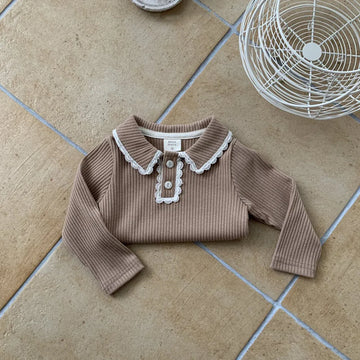 長袖シャツ・ブラウス Brown / 9M 73CM ベビートップス フリル襟長袖Tシャツカットソー【mh0008026】
