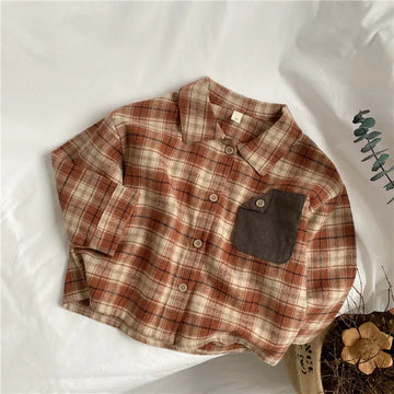 長袖シャツ・ブラウス brown red / 12M 80cm キッズトップス 長袖シャツ チェック柄 レトロシャツ 2カラー