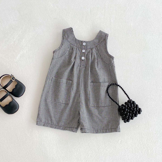 ノースリーブジャンプスーツ Check / 73cm コットンリネンチェックノースリーブジャンプスーツ【mh0009763】