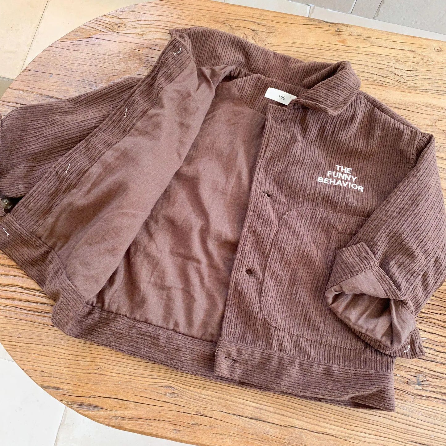 ショートコート・ジャケット・ジャンパー coffee / 12M 80cm キッズアウター コーデュロイ 襟付きジャケット レトロコート レターロゴ刺繍 2カラー