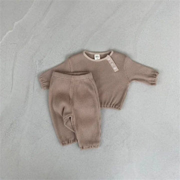 長袖セットアップ coffee / 66cm ベビーセットアップ 2点セット 長袖Tシャツ ロングパンツ コーヒー/ベージュ/2カラー