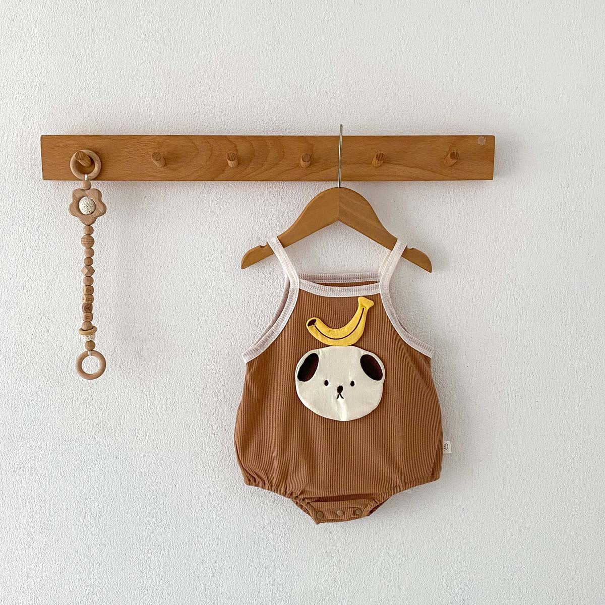 ノースリーブロンパース Coffee / 66cm ベビー ワッフル くま ベア バナナ キャミソール ロンパース ベージュ コーヒーブラウン ユニセックス【mh0002043】
