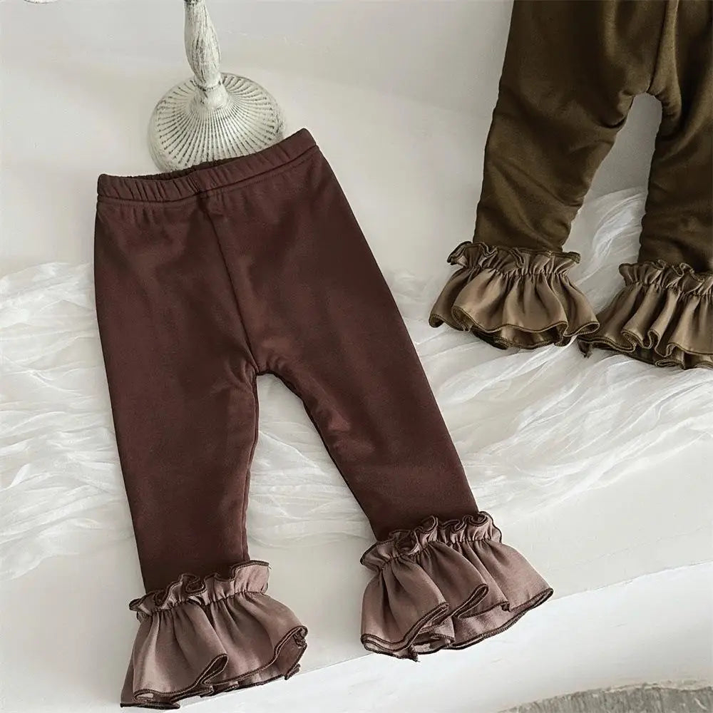 レギンスパンツ Coffee / 73cm 9M ベビーパンツ ボリューム裾フリルロングピエロレギンスパンツ【mh0008495】