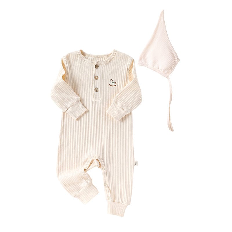 長袖ロンパース Creamy White / 66cm 木馬ワンポイントリブ長袖ロンパース【mh0010740】