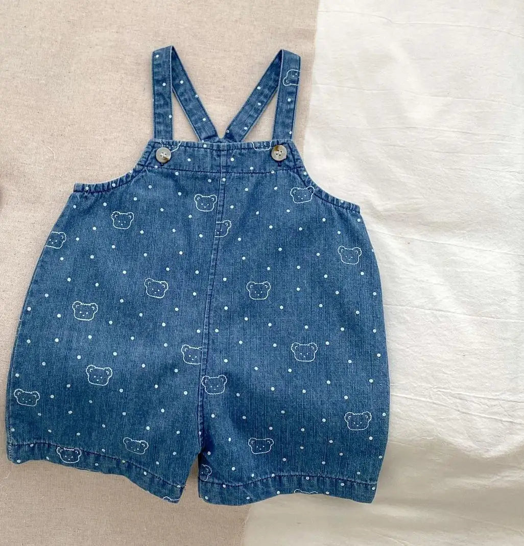 サロペットパンツ・サスペンダーパンツ dark blue / 6M 66cm ベビーサロペット デニム サスペンダーパンツ オーバーオール ベアくま水玉ドットプリント 2カラー