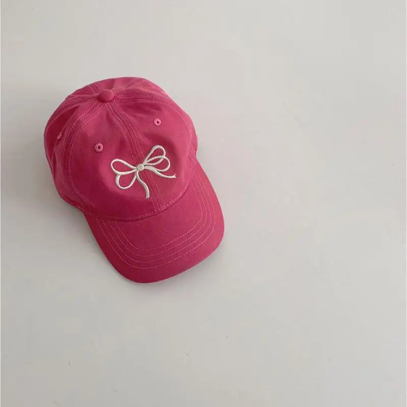 ベビー用帽子 Dark Pink / kid 48-52cm キッズ/アダルト帽子 リボン刺繍野球帽キャップ ママお揃いリンクコーデ【mh0007486】