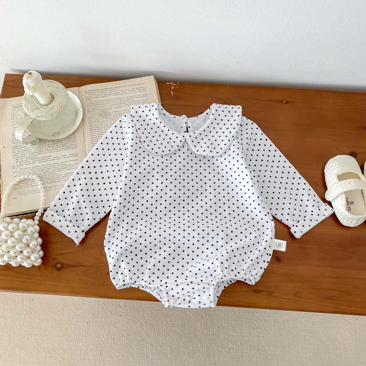 長袖ロンパース Dot / 6M/66cm ベビー 丸襟 フラワー チェック 無地 長袖 シンプル ロンパース【mh0001564】