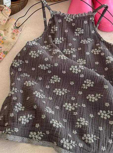 ノースリーブワンピース gray / 12M 80cm キッズワンピース キャミソールサマードレス フラワー小花柄プリント 2カラー