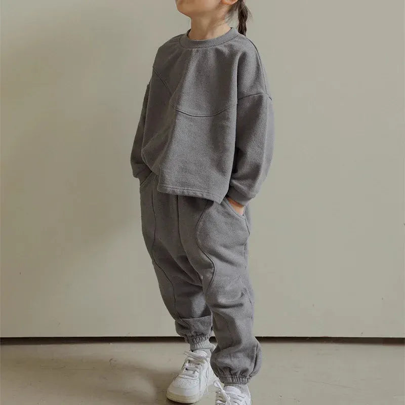 子ども用スウェットセットアップ 2点セット グレー 無地風 長袖トップスとパンツ