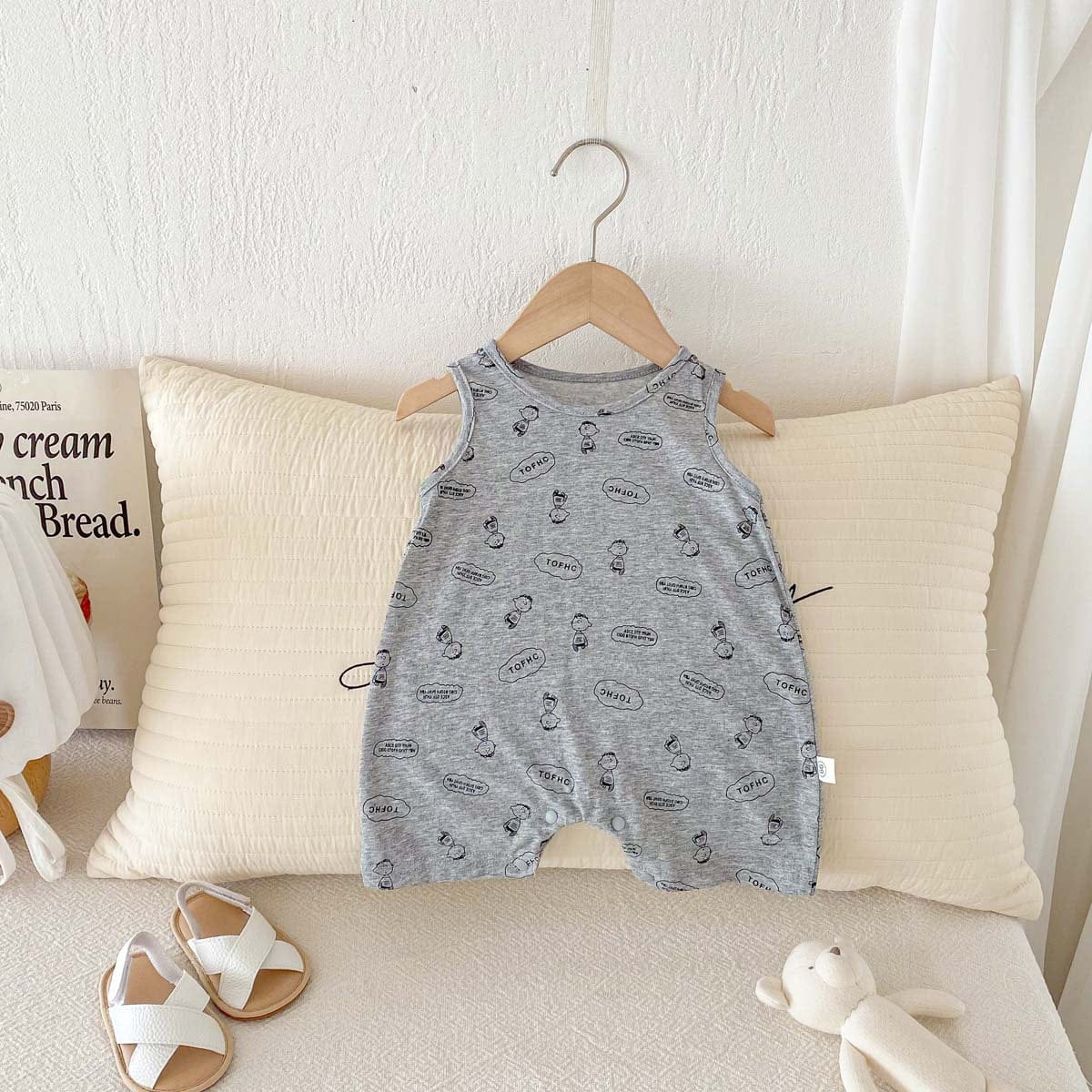 ノースリーブロンパース Gray / 66cm 恐竜ダイナソープリントノースリーブロンパース【mh0009749】