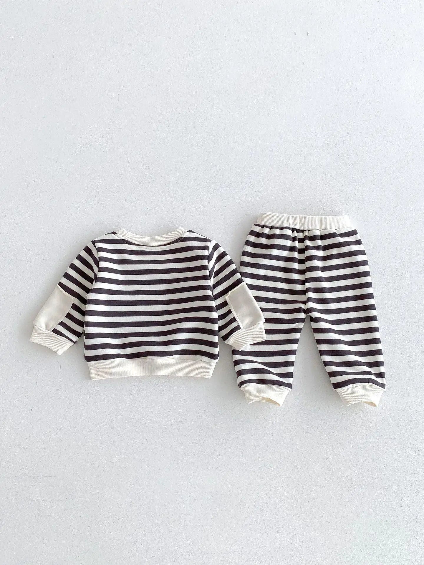 長袖セットアップ Gray / 9M 73CM ベビーキッズセットアップ 2点セット ボーダー 長袖スウェットシャツ+ロングパンツ 2カラー【mh0006366】