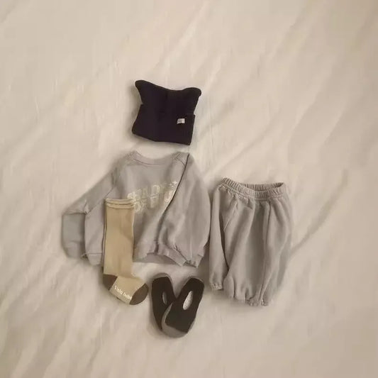 長袖セットアップ Gray / 9M 73CM ベビーセットアップ 2点セット レターロゴプリント長袖スウェットシャツ+スウェットパンツ【mh0008121】