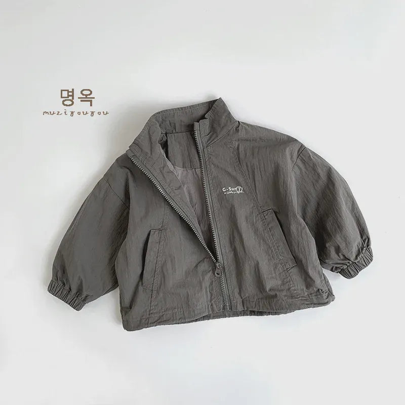 ショートコート・ジャケット・ジャンパー gray brown / 12M 80CM キッズアウター ジップアップウィンドブレーカー ジャンパージャケット 2カラー