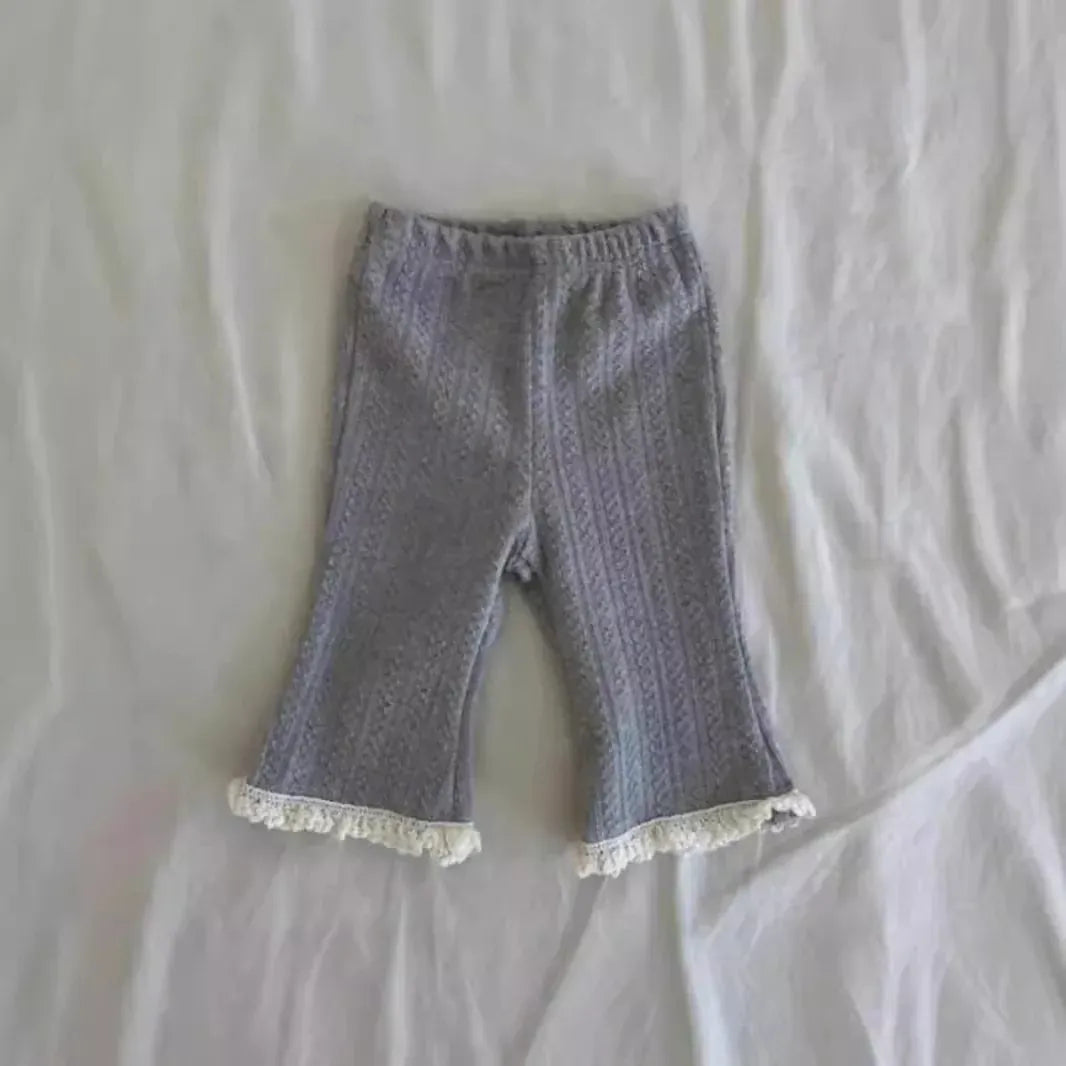 長袖セットアップ gray Pants / 9M 73CM ベビートップス/パンツ レースフリル丸襟チュニックブラウス/裾レースレギンスパンツ【mh0008264】