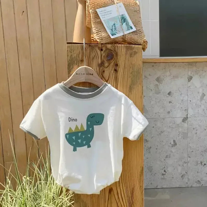 半袖ロンパース Green / 6M 66CM ベビーロンパース 恐竜ダイナソープリント 半袖ボディスーツ 3カラー【mh0005167】