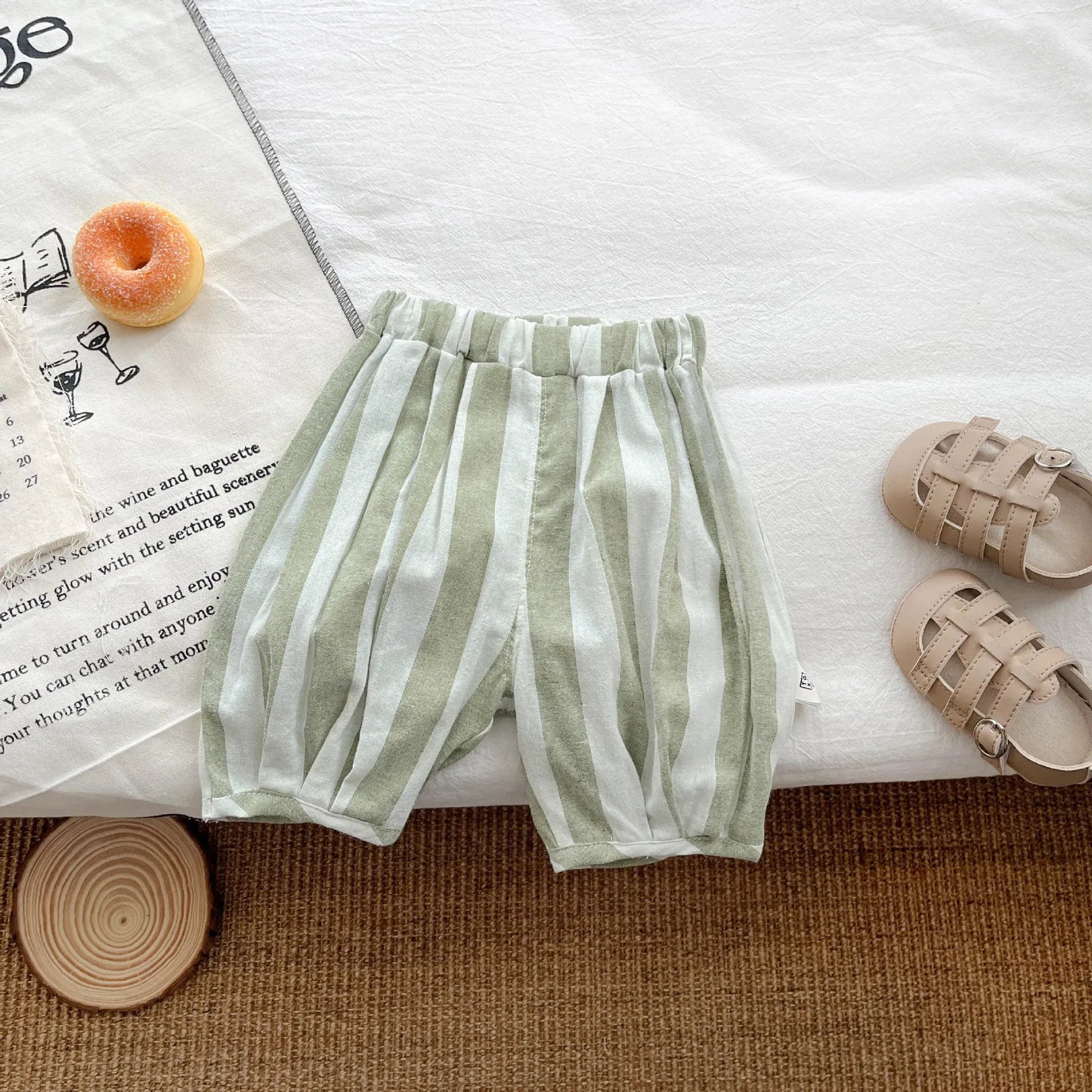 ロングパンツ・スウェットパンツ green / 6M 66cm キッズパンツ ストライプ ルーズクロップドパンツ 4カラー