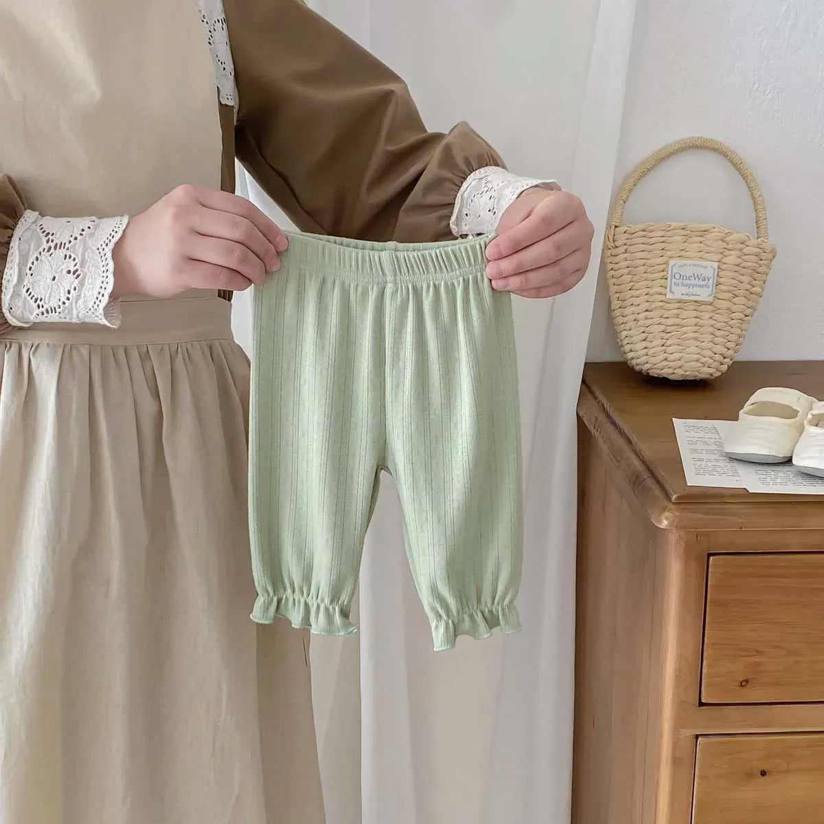 ロングパンツ・スウェットパンツ Green / 6M 66CM ベビーパンツ フリルルーズパンツ シンプルベーシック パステル 4カラー【mh0005434】