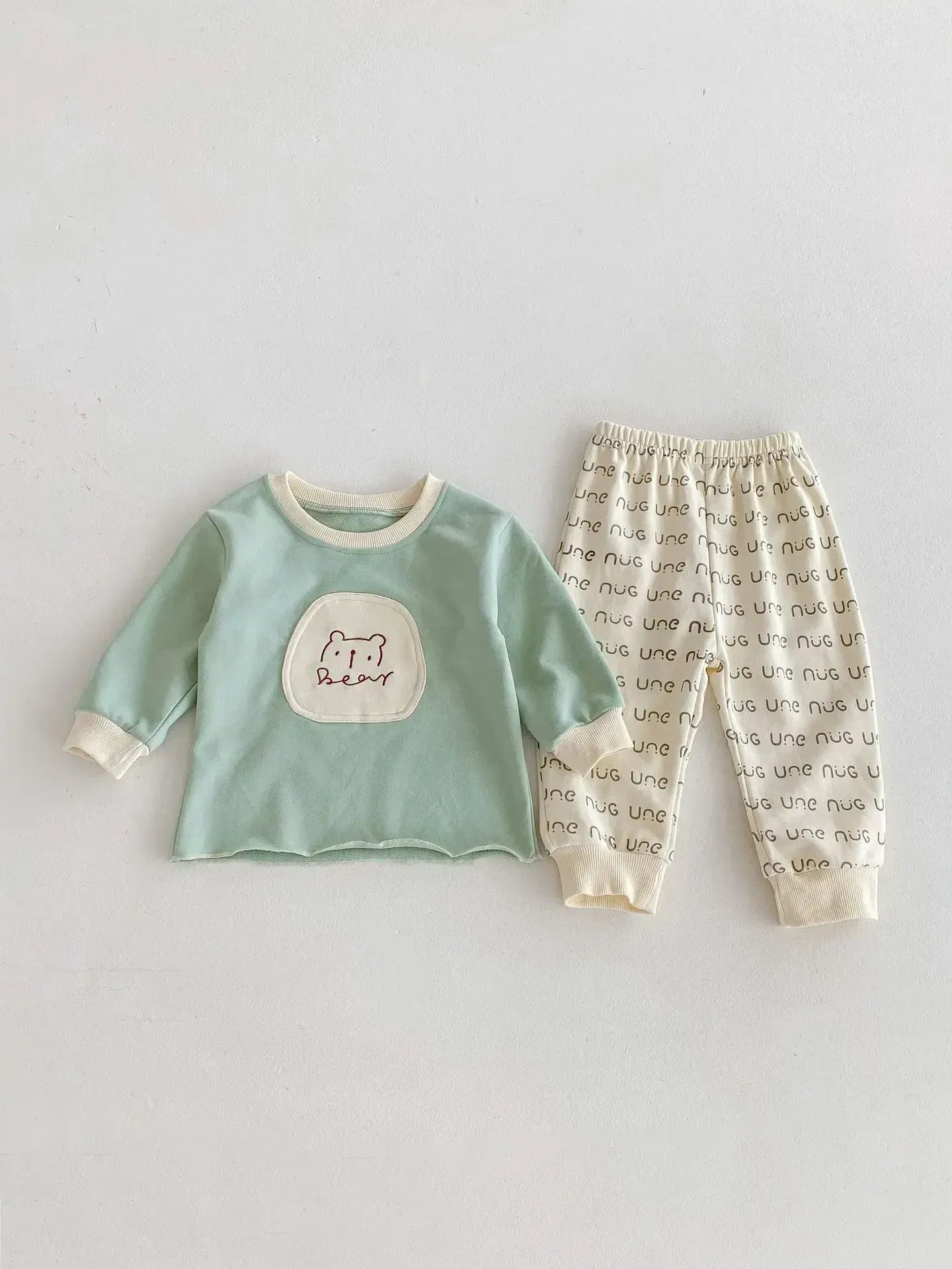 長袖セットアップ Green / 73cm 6-9M ベビーキッズセットアップ 2点セット アニマル柄長袖Tシャツ+レターロゴプリントロングパンツ 2カラー【mh0007099】