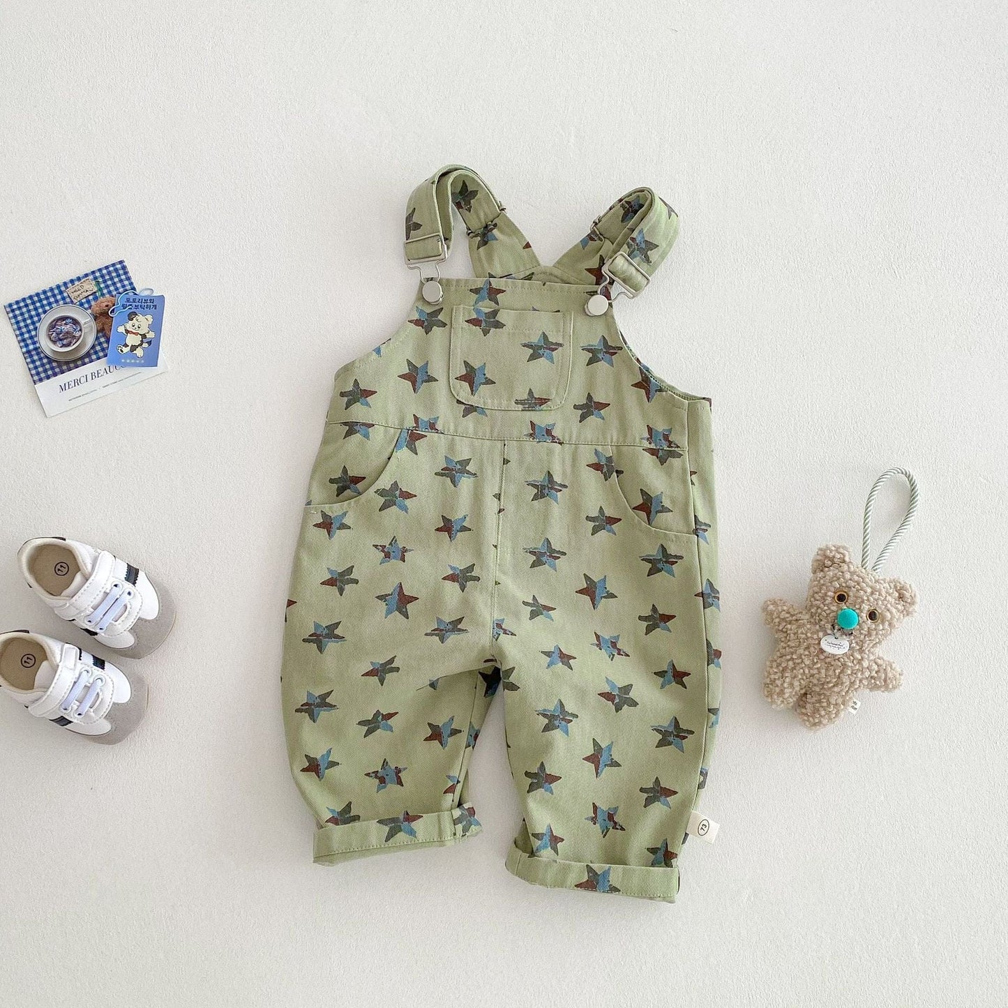 オーバーオール Green / 73cm ベビーキッズオーバーオール スター星プリントサスペンダーサロペットパンツ【mh0009188】