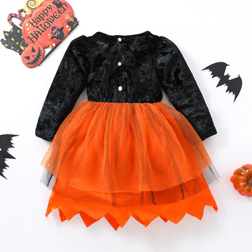 長袖ワンピース キッズコスチューム ハロウィンかぼちゃパンプキン長袖ドレスワンピース Halloween 👻【mh0007346】